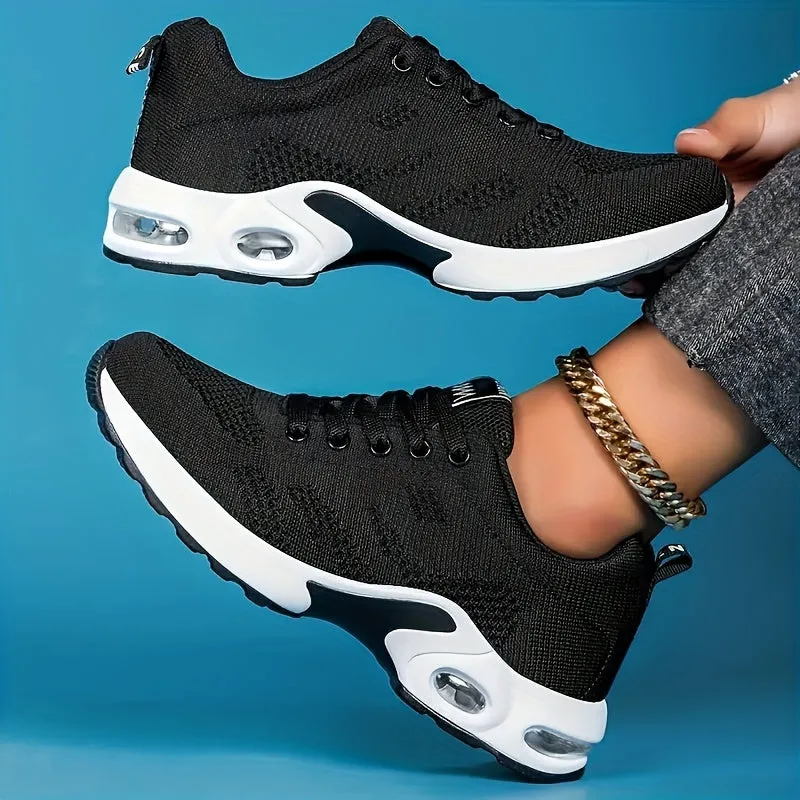 Comfortable Women's Air Cushion Sneakers - Flying Woven Lace Up Shock Absorbing Running Shoes for Outdoor Sports